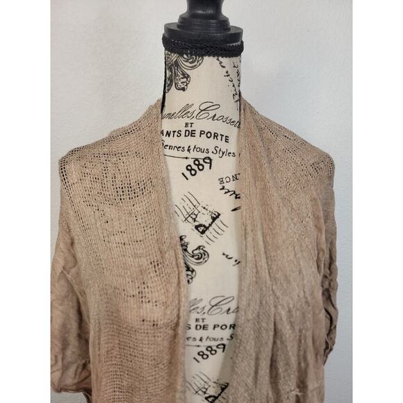 Free People All Tous Cardigan Sz OS Fishnet Bohemian Western High Low Tan Beachy - Picture 3 of 11